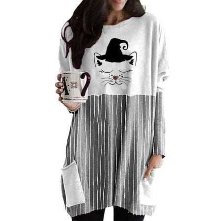 

OKBOP Bustier Tops for Women Fashion Printed Long Sleeve Round-Neck Packets Pullover Dress Ladies Tops And Blouses Black Shirts for Women