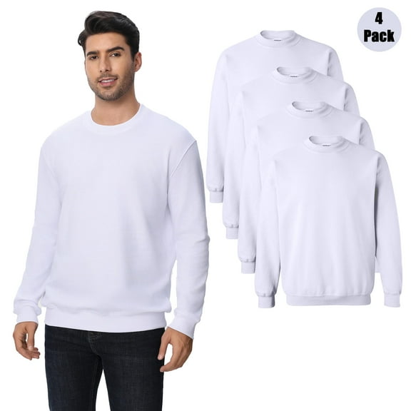 Zfeel Men's Long Sleeve Crewneck Sweatshirt, Durable Pullover Casual White Sweatshirt, 4-Pack, S