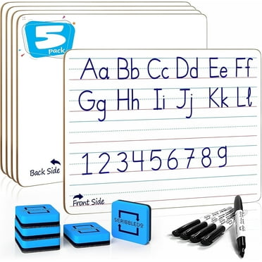 Scribbledo Double-Sided Lined Dry Erase Board with Whiteboard Markers and Erasers, 9” x 12”, 5-Pack