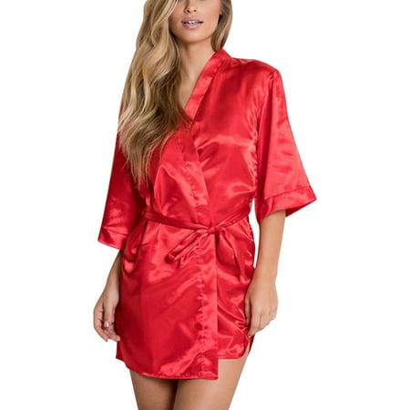 

KDDYLITQ Women Sleepwear Kimono Lingerie Plus Size Robe Satin Women s Nightdress Red XXXL