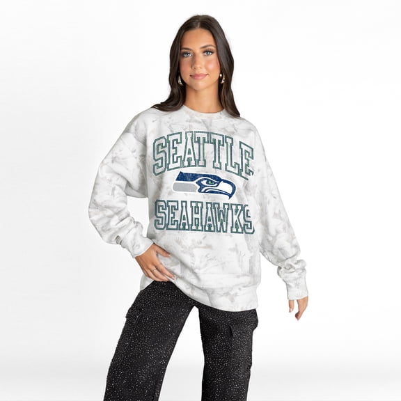 Women's Gameday Couture  Arctic Camo Seattle Seahawks Whiteout Oversized Premium Fleece Sweatshirt