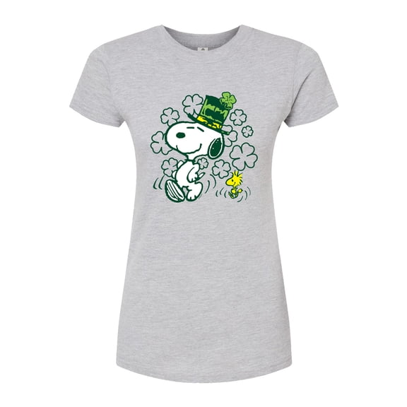 Peanuts - St. Paddy's Snoopy & Woodstock - Juniors Fitted Graphic T-Shirt