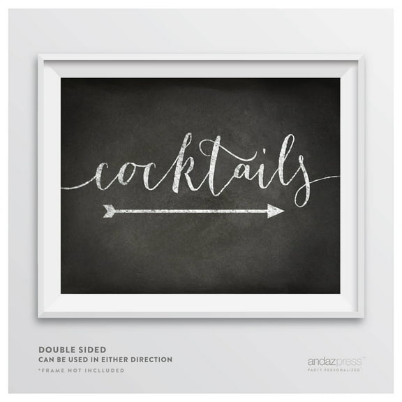 Cocktails Vintage Chalkboard Wedding Party Directional Signs, Double-Sided