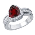 thumbnail image 2 of V3 Jewelry 925 Sterling Silver with Trillion Shape Natural Garnet and White Topaz Halo Ring for Women, 2 of 4
