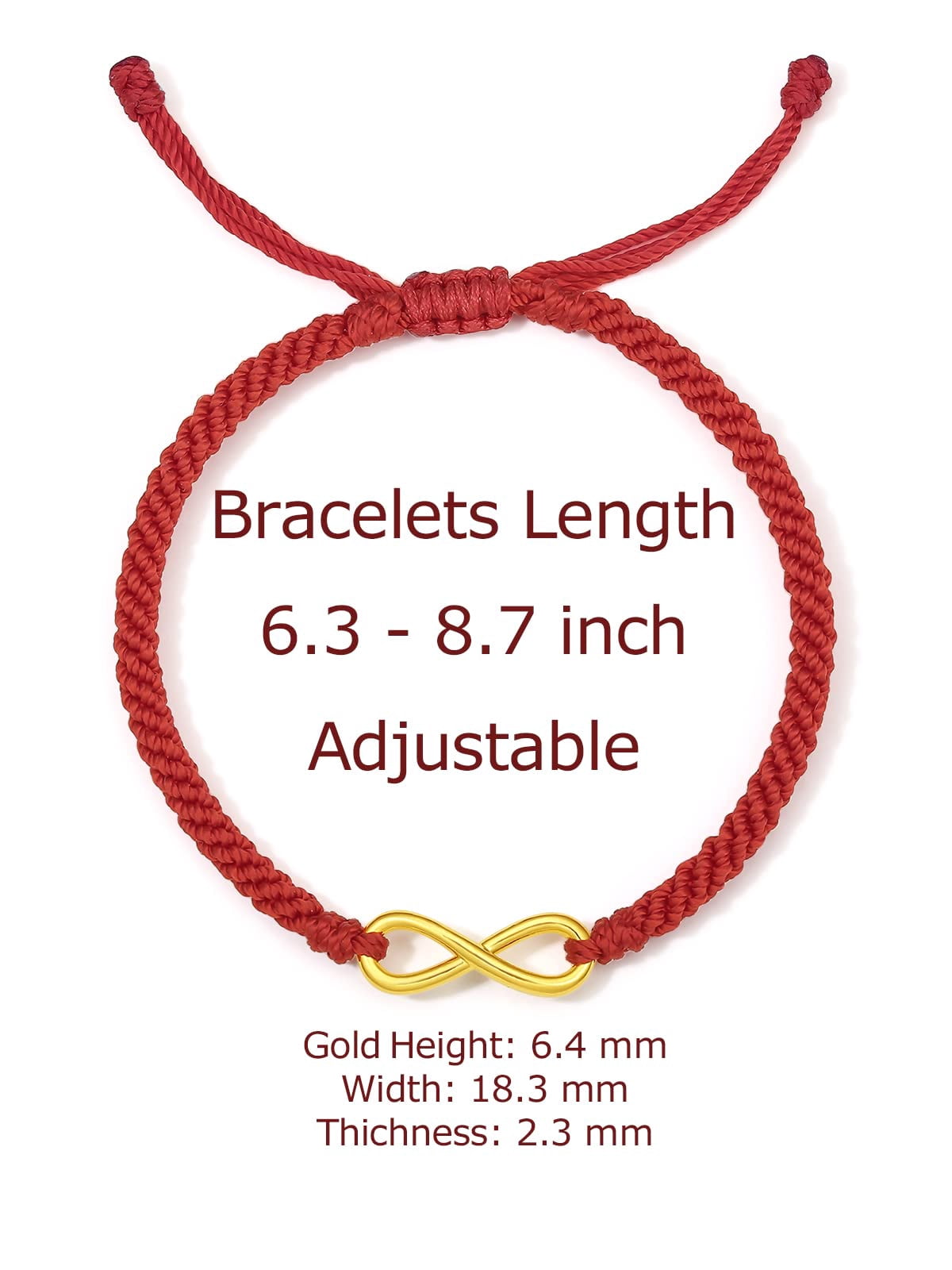 ZHOU LIU FU 24K Real Gold Love Infinite Charm Bracelets, Adjustable Red Braided Rope Jewelry Gift for Women Men Couple Lover