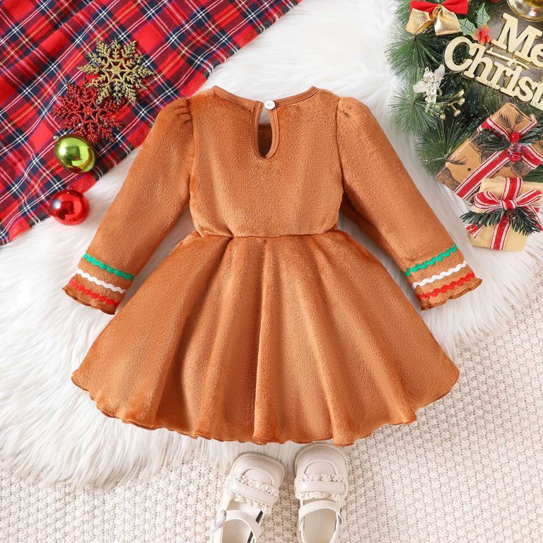 Rhuody Dresses For Girls Long Sleeve Christmas Bow Knot Winter Holiday  Party Gown With Round Neck Outfit Lovely Classic Girl Clothes Coffee 6-12  ...