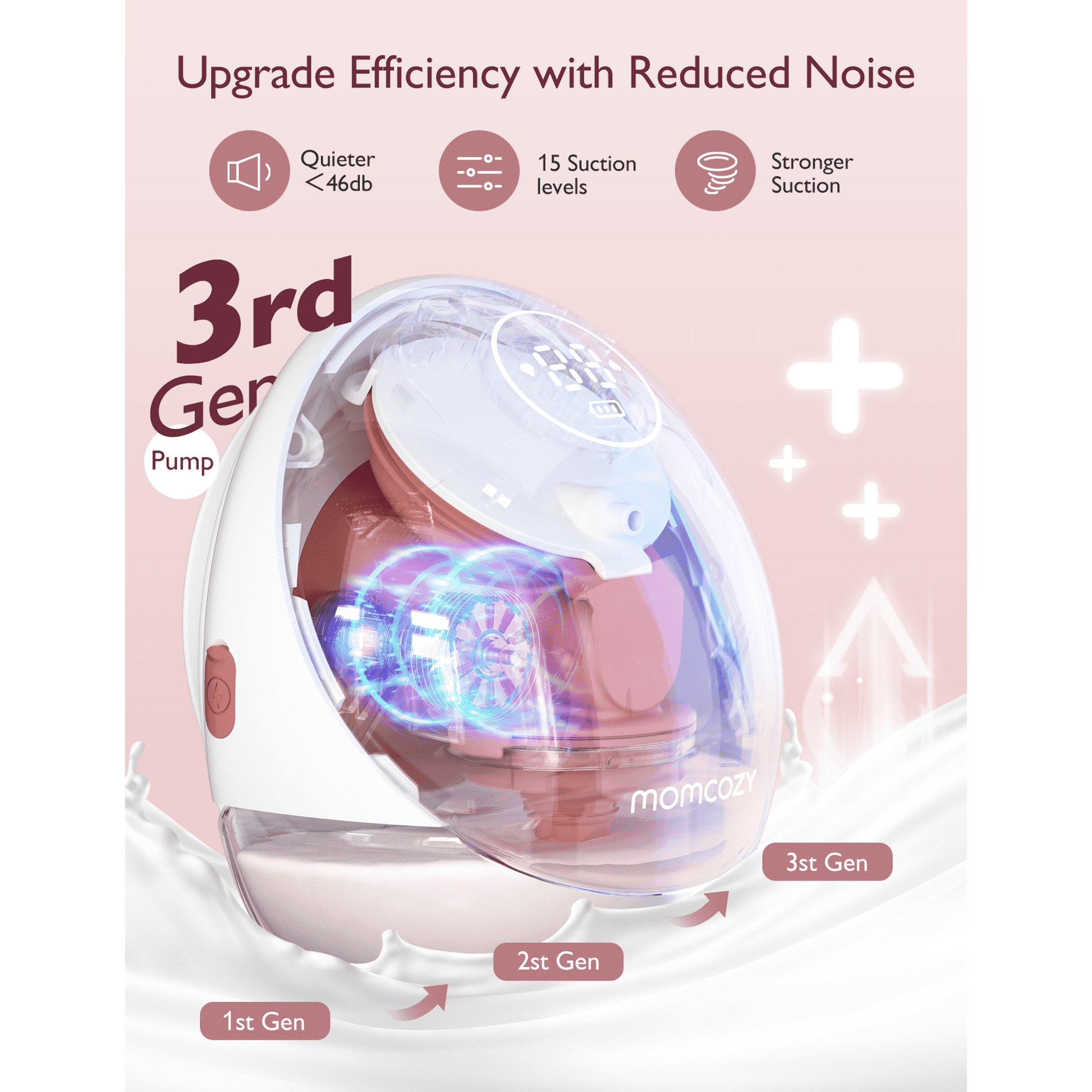 Momcozy Breast Pump Hands Free Upgraded Mobile Flow, M9 App Discreet Control Personalized Multi-Modes & 15 Levels, 1 Pack