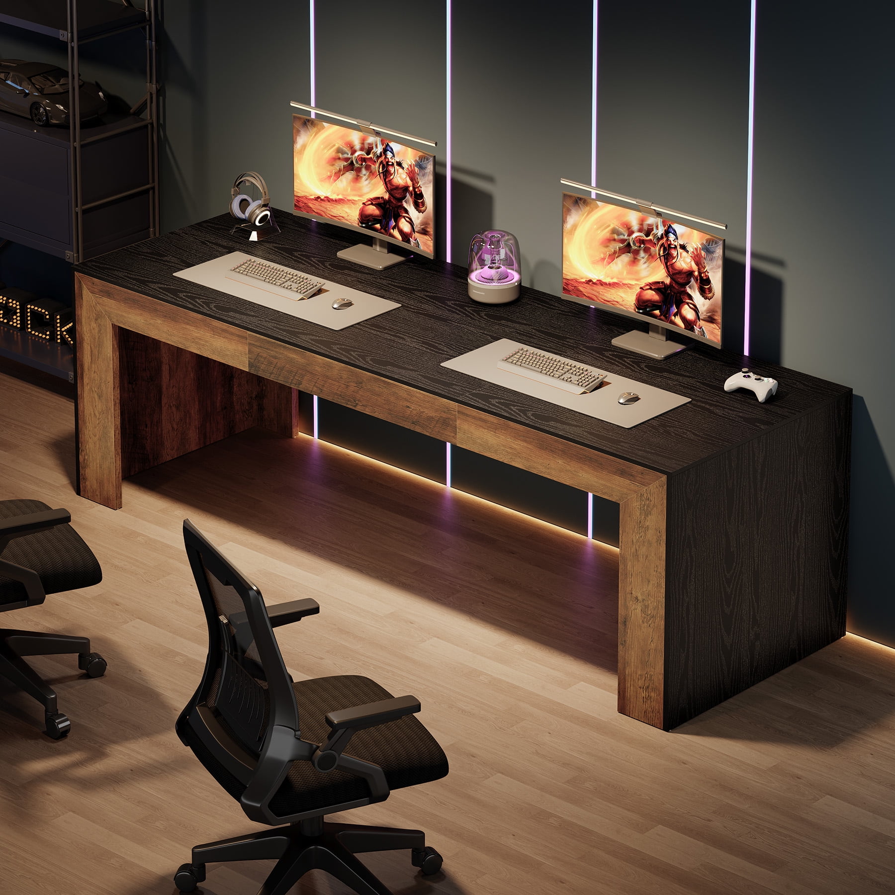 Tribesigns 86.6-Inch Long Computer Desk for 2 Person, Farmhouse Executive Desk with Wooden Tabletop and Legs for Home Office