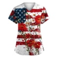 thumbnail image 2 of Women's 4th of July Scrubs Top Plus Size Short Sleeve V-Neck Flag and Flower Print Working Uniform Tops, 2 of 4