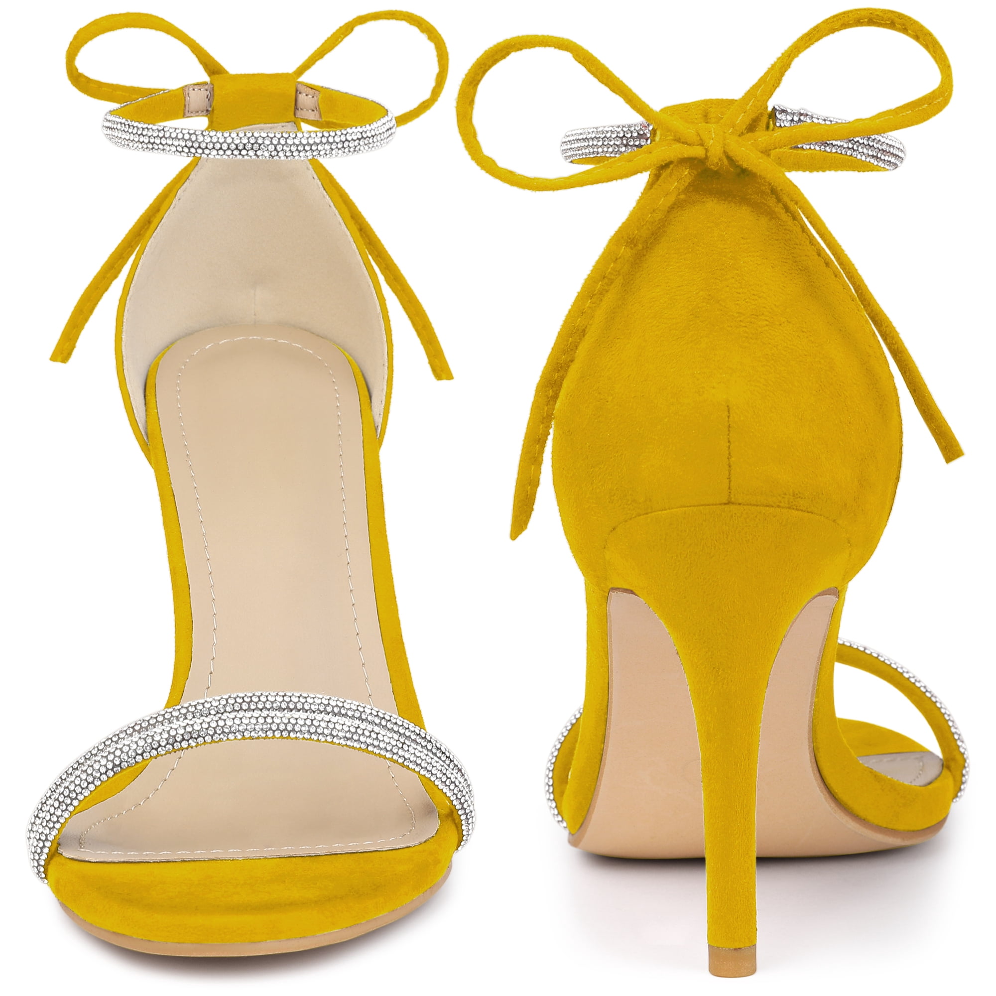 DARING DIVA Women's Ankle-Tie Stiletto Heels Sandals Yellow 8