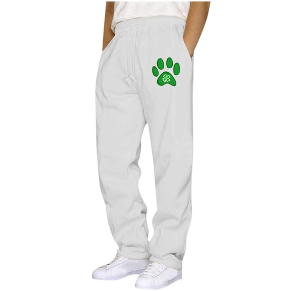 Generic Mens Baggy Sweatpants Irish Clover Dog Paw Graphic Pants Elastic Waist Versatile Sports Trousers with Pocket