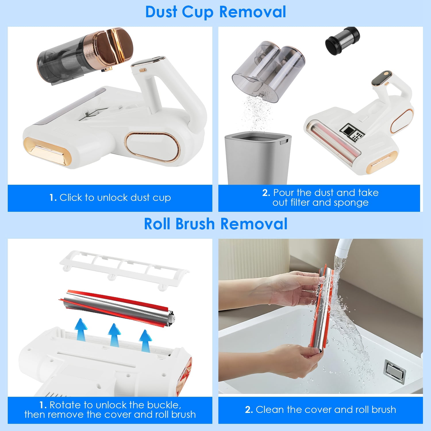 200W Cordless Mattress Vacuum Cleaner, 16KPA Strong Suction with UV & Ultrasonic Allergen Removal, 18000RPM Vibrating Brush Bed Vacuum for Mattress Carpet Pillow Crib - Beige