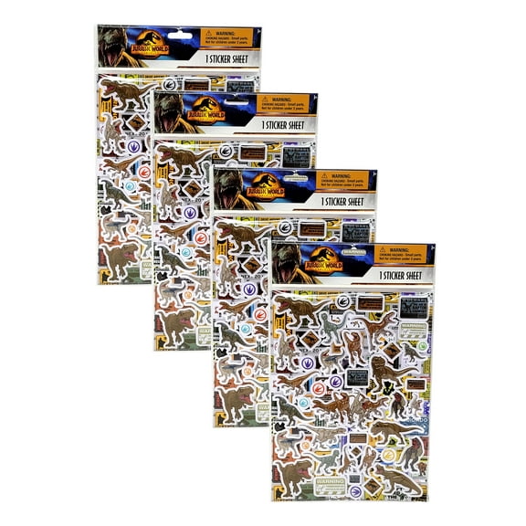 Jurassic World Raised Sticker Sheet 4 Pack Set