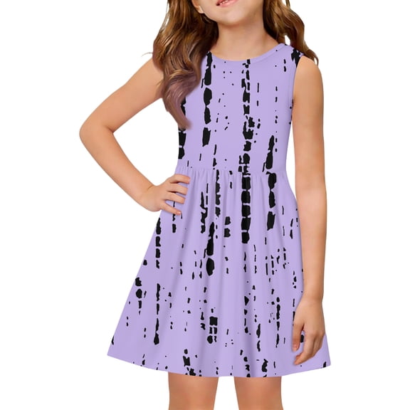 Abcomgle Girls Summer Dresses 10/12 Casual A-Line Sleeveless Midi Dress Striped Crew Neck Sundresses Swing Dresses,Purple,2-3Years
