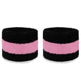 thumbnail image 2 of Couver Unisex Cotton Terry Wrist Sweatbands, 2-Pairs, Striped Design, 2.5-Inch, Black Light Pink, 2 of 7