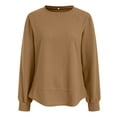 thumbnail image 6 of Womens Shirts Casual Winter Fall Loose Crew Neck Long Sleeve Mitten-Cuff Off the Shoulder Curve Hem Plain Leisure Waffle Knit Tops Top(Khaki,XL), 6 of 7