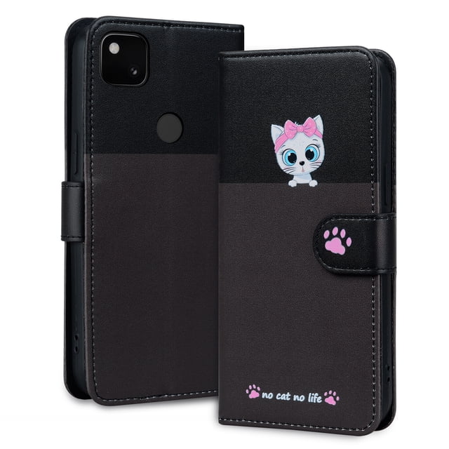 Compatible with Google Pixel 4A 4G Cute Animals Pattern Wallet Case with Card Slots Flip Cover