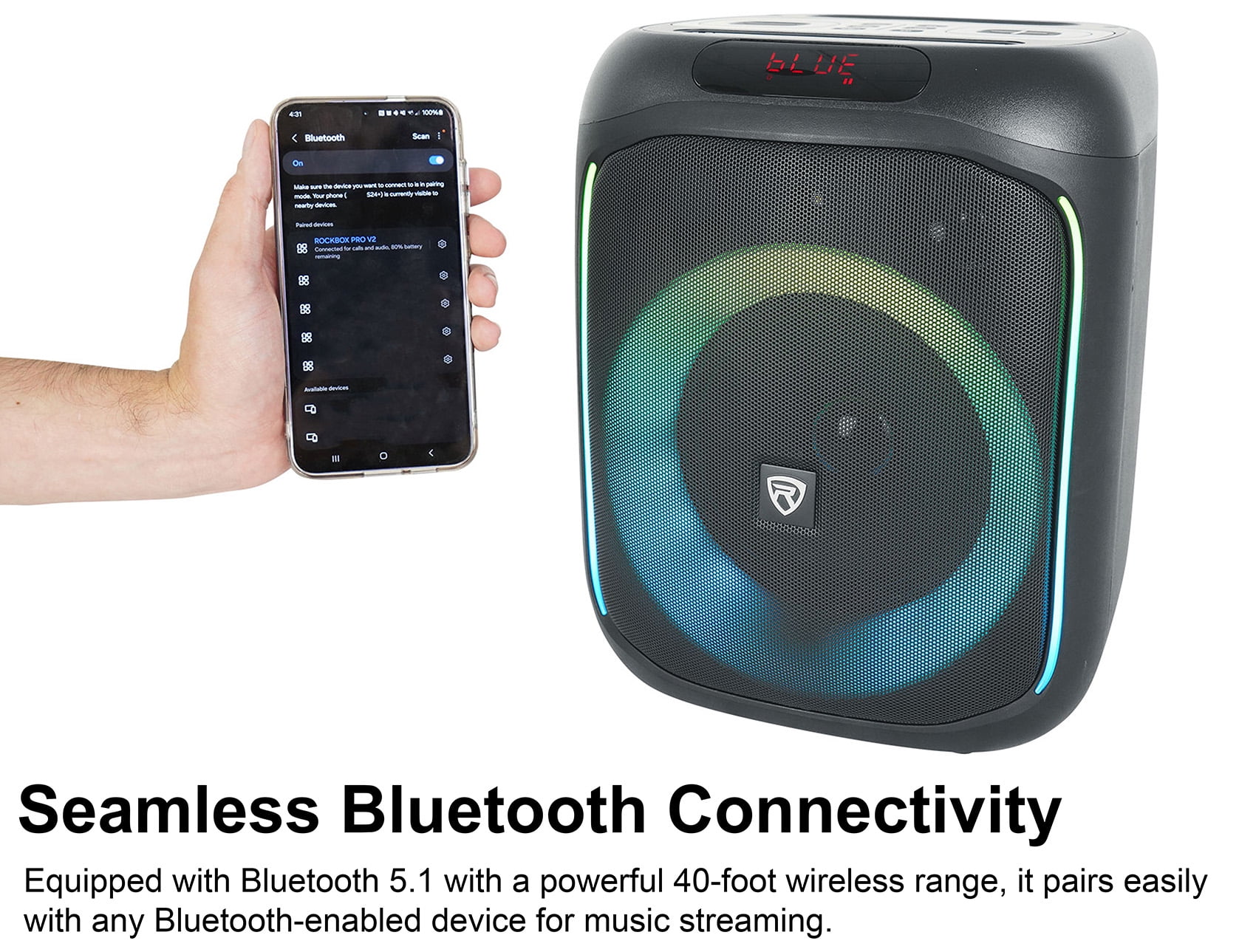 2 Rockville ROCKBOX PRO V2 6.5" 150w Portable Bluetooth Speakers w/Wireless Link