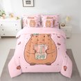 thumbnail image 2 of Homewish Cute Cartoon Capybara 7-Piece Bedding Comforter Set,Capybara Loves King Bedding Sets,Pink Brown Bed Sheets For Girls Kids,Breathable Home Decor Reversible, 2 of 8