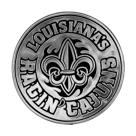 University of Louisiana Lafayette Ragin Cajuns Auto Emblem, Plastic Molded, Silver Chrome Color, Raised 3D Effect, Adhesive Backing