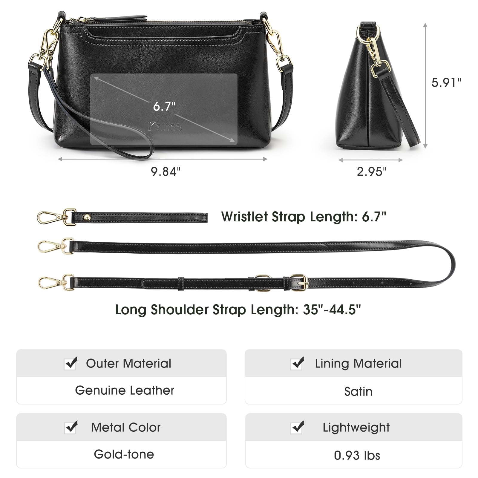Kattee Leather Crossbody Bags for Women Trendy, Small Shoulder Purses and Handbags, Clutch Wristlet Wallet with 2 Straps