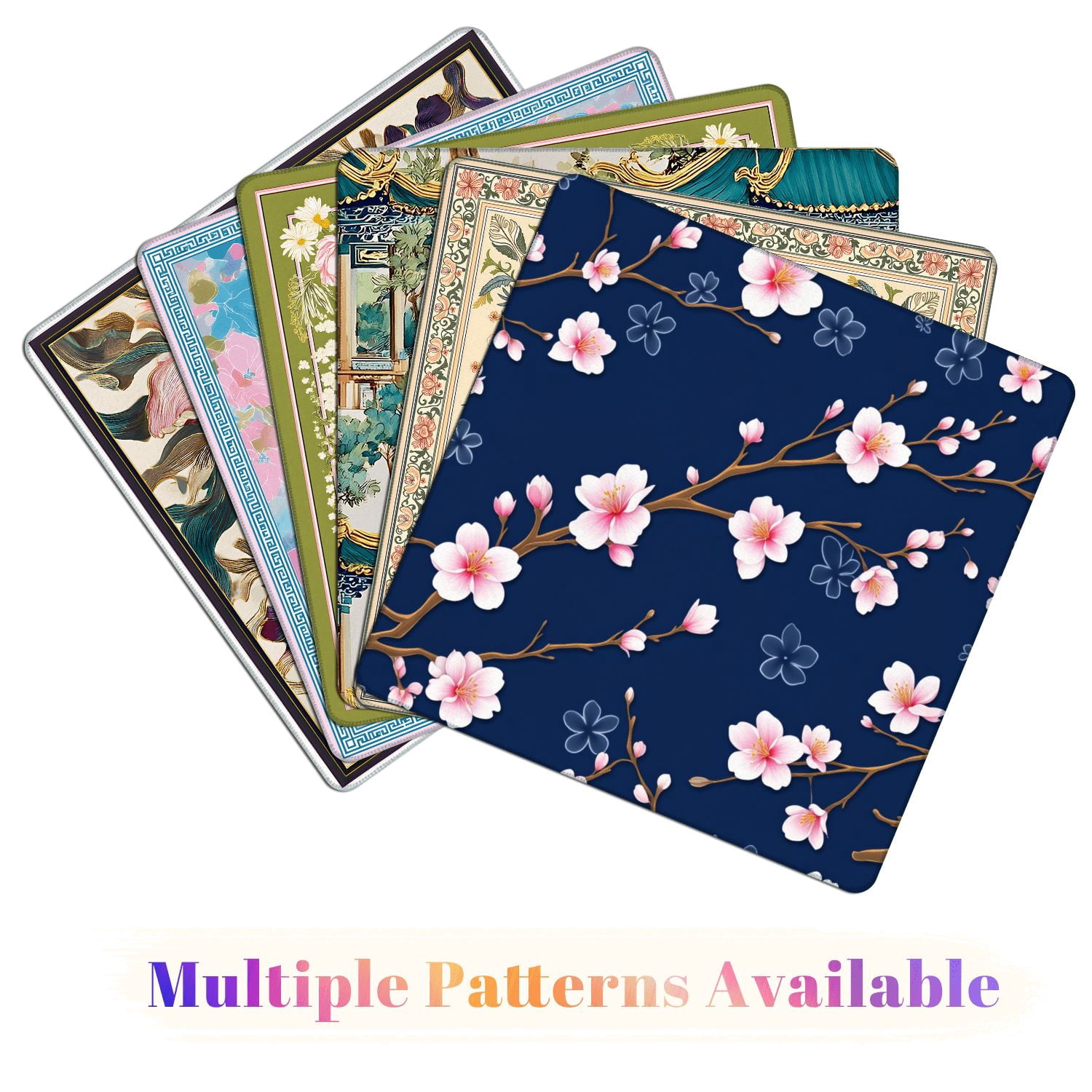 Mahjong Mat 31.5" x 31.5" Seamless Pink Cherry Blossom Branches Dark Blue Non-Slip Noise Reduction American Mahjong Tiles Table Cover for Dominoes Poker Card Board Games Gift