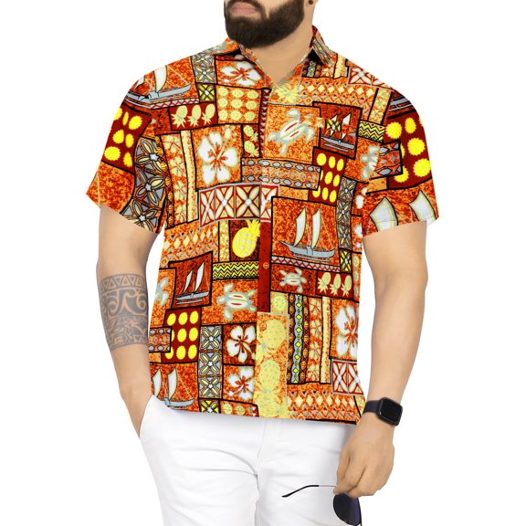 HAPPY BAY Men's Casual Beach Button Down Hawaiian Shirts 3XL Aqua, Dolphin Turtle