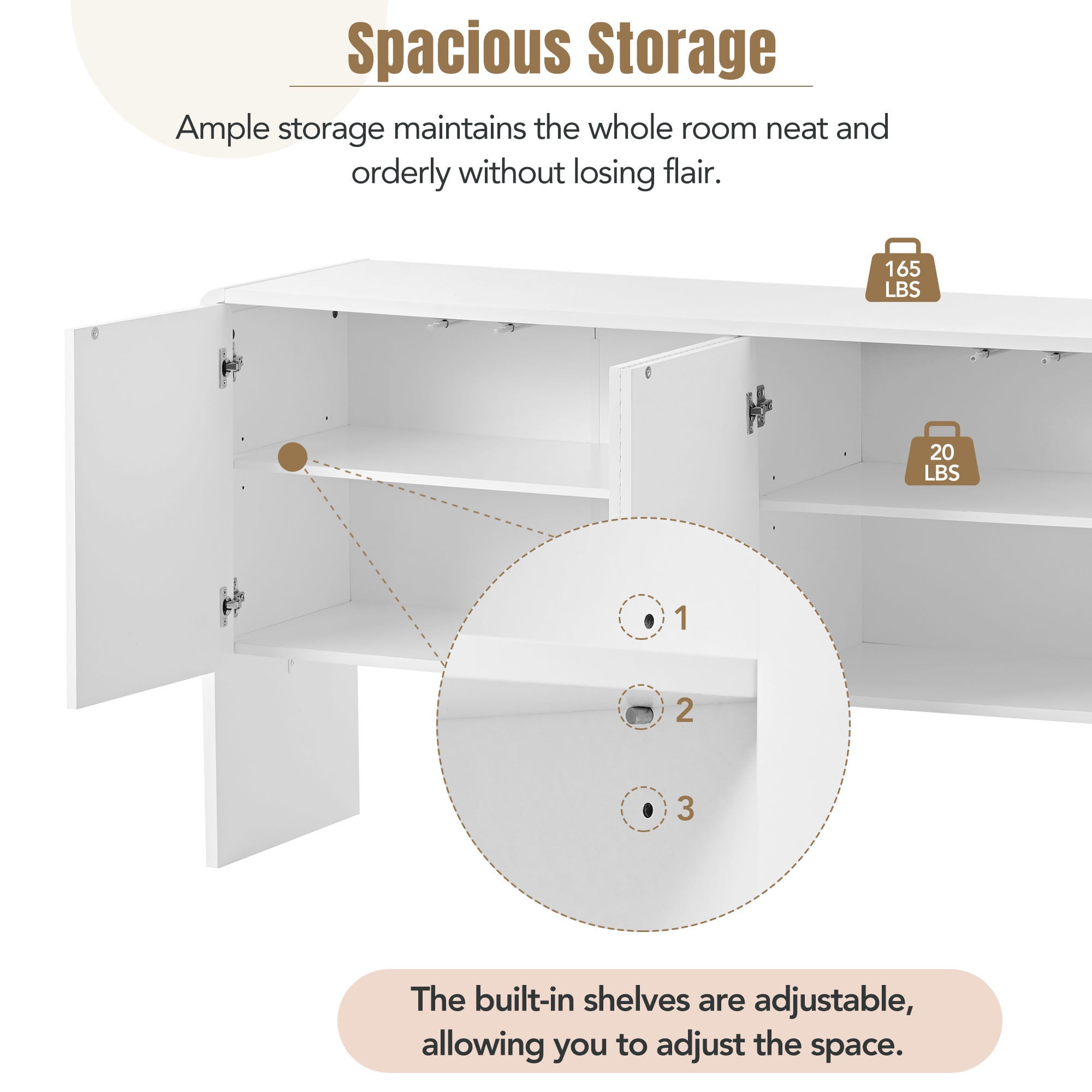Kadyn 60"L Large Storage Space Sideboard, Sideboard Buffet Cabinet with 4 Doors, Floor Storage Cabinet for Living Room, White Kadyn 60"L Large Storage Space Sideboard, Sideboard Buffet Cabinet with 4 Doors, Floor Storage Cabinet for Living Room, White