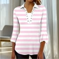 thumbnail image 4 of DeHolifer Women's Shirts Casual Strip Printed 3/4 Sleeve V-Neck Button Lapel Summer Loose Comfy Blouse Tops Pink XL, 4 of 7