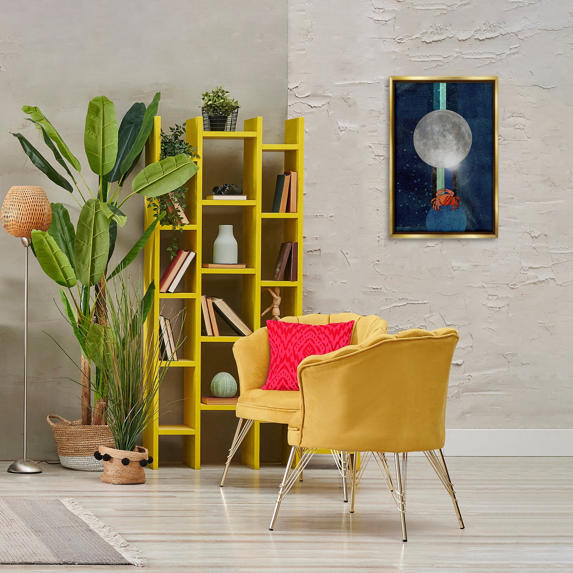 Stupell Industries Surreal Crab Outer Space Animals & Insects Painting Gold Floater Framed Canvas Art Print Wall Art, 17 x 25