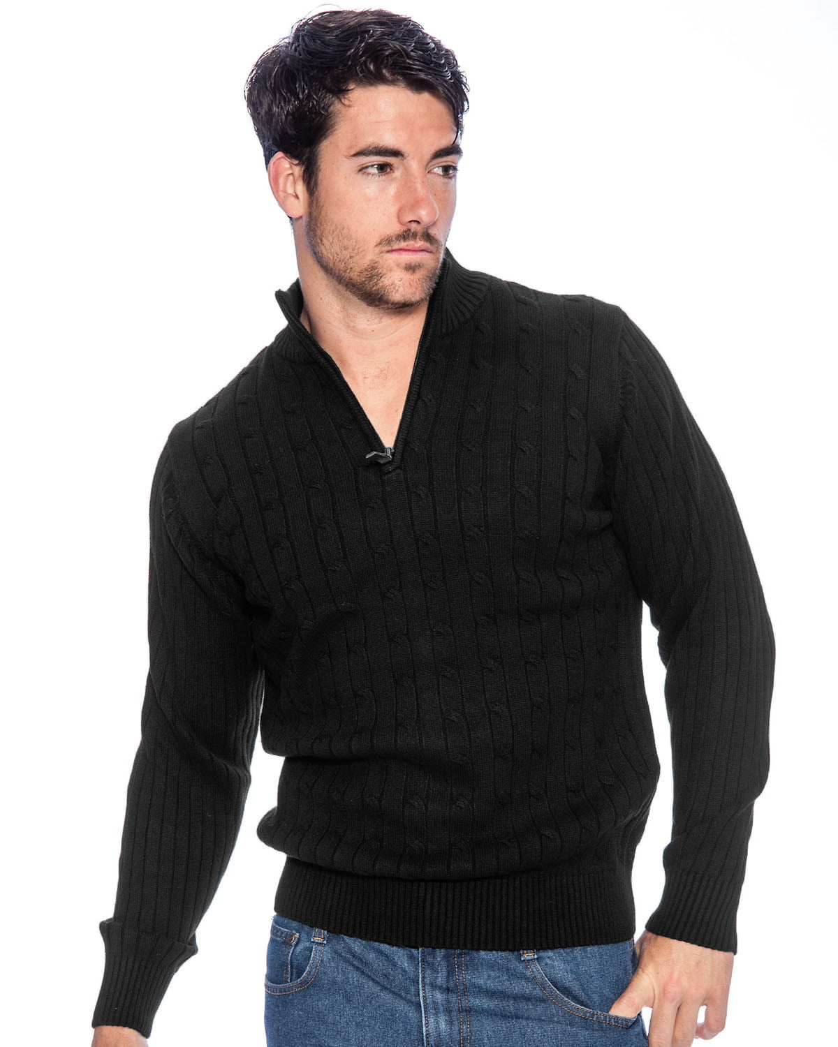 YUNY Mens Ribbing Edge Pullover Jacquard Long Sleeve Sweater L