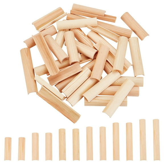 40Pcs 6 Style Pinewood Wooden Holder Semicircular Concave Grooved Wood Strip Blanched Almond 5~10x1.5x0.7~0.75cm