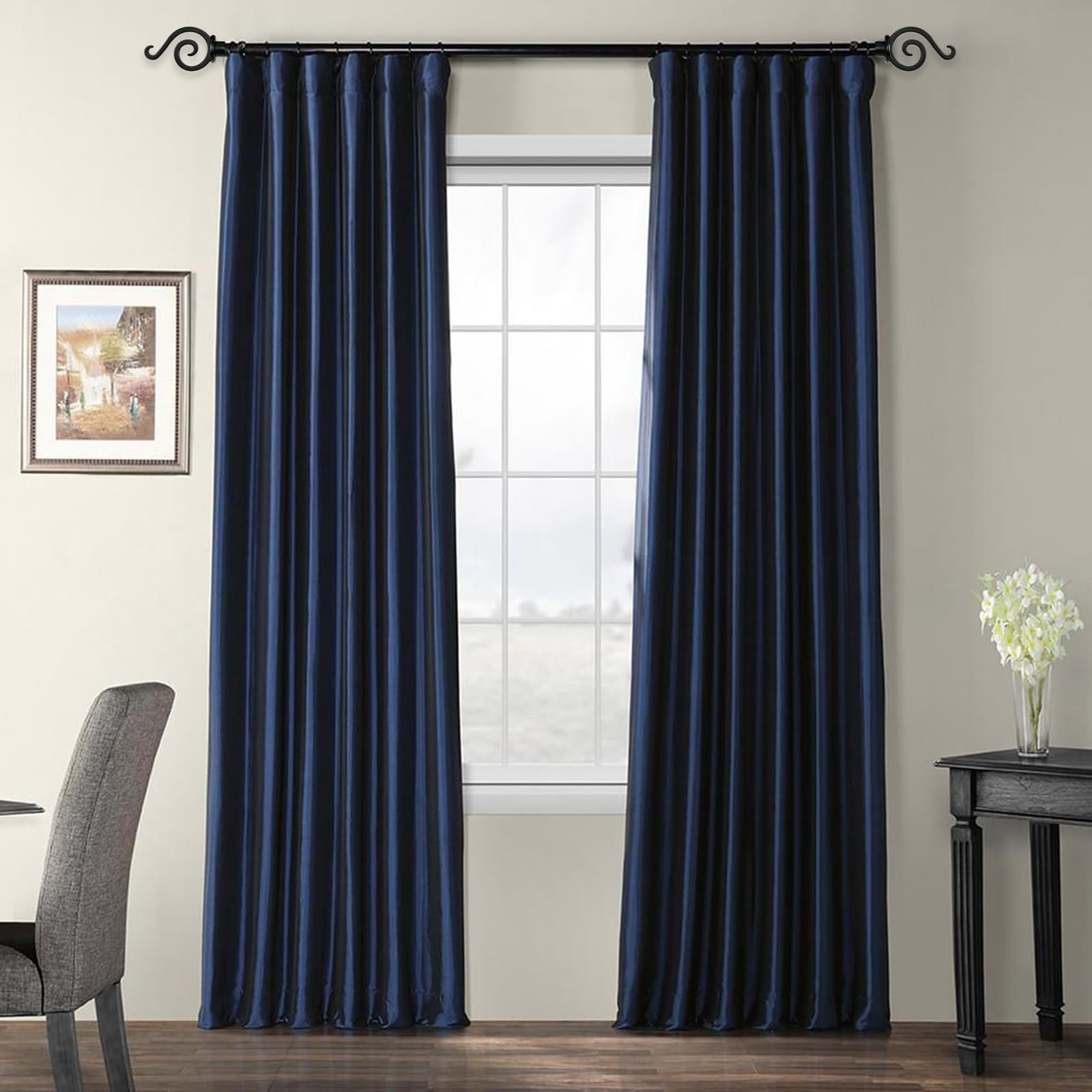 Urbanest 3/4" French Scroll Cast Forged Iron Single Curtain Rod – Designer Cast Iron Drapery Hardware with Elegant Finials, Easy-Mount, Heavy-Duty, 48" to 84", Matte Black
