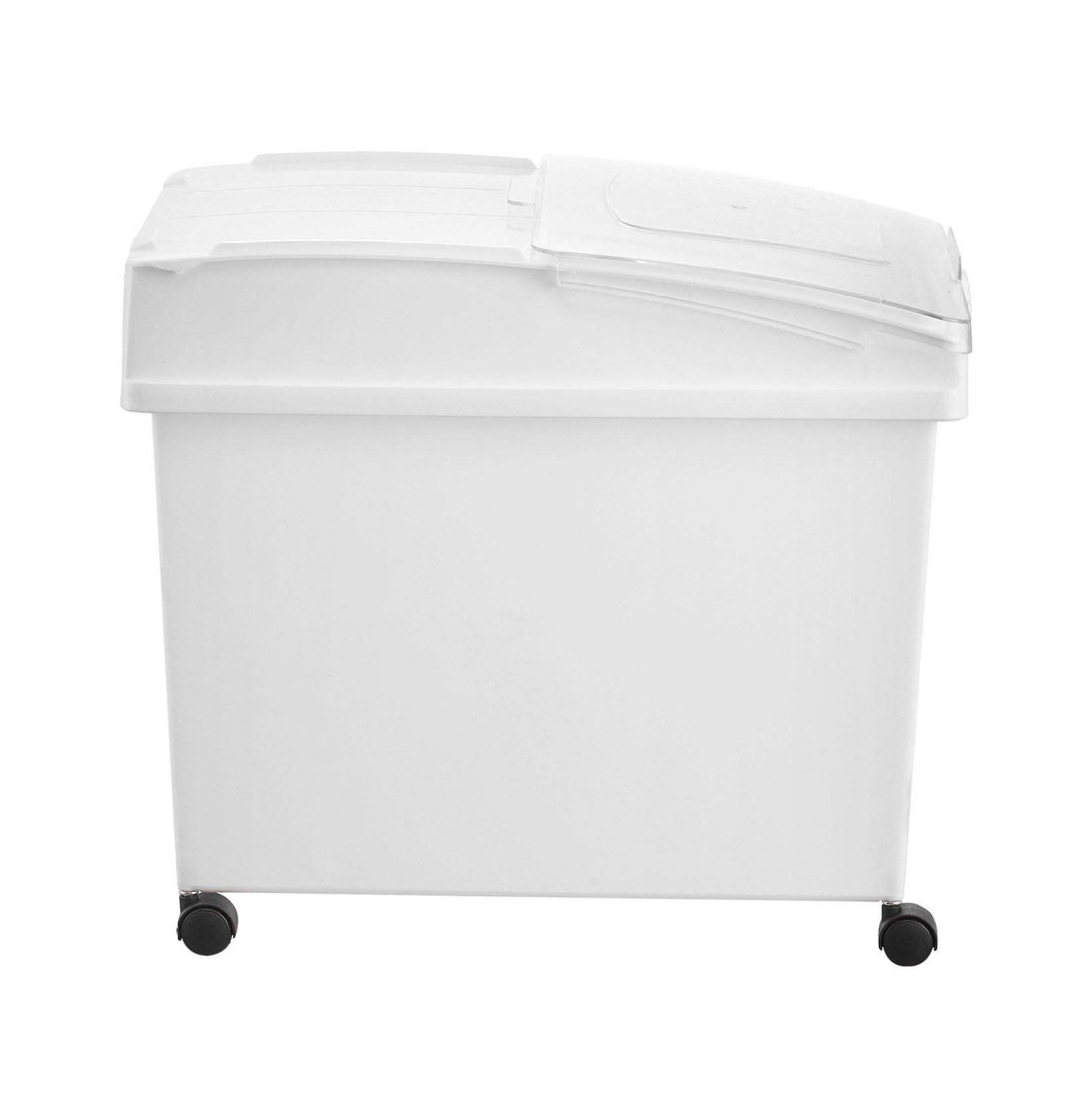 Ingredient Bins 10.5 Gallon - 3 Pack Food Storage Containers on Wheels, PP Airtight Flour Bins with Scoop & Sliding Lid, White Commercial Storage