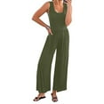 thumbnail image 2 of Wycnly Womens Jumpsuits High Waist Pleated Wide Leg Casual Tank Long Jumpsuits Overalls Trendy Solid U-Neck Sleeveless Maxi Summer Rompers Army Green xxxl, 2 of 7