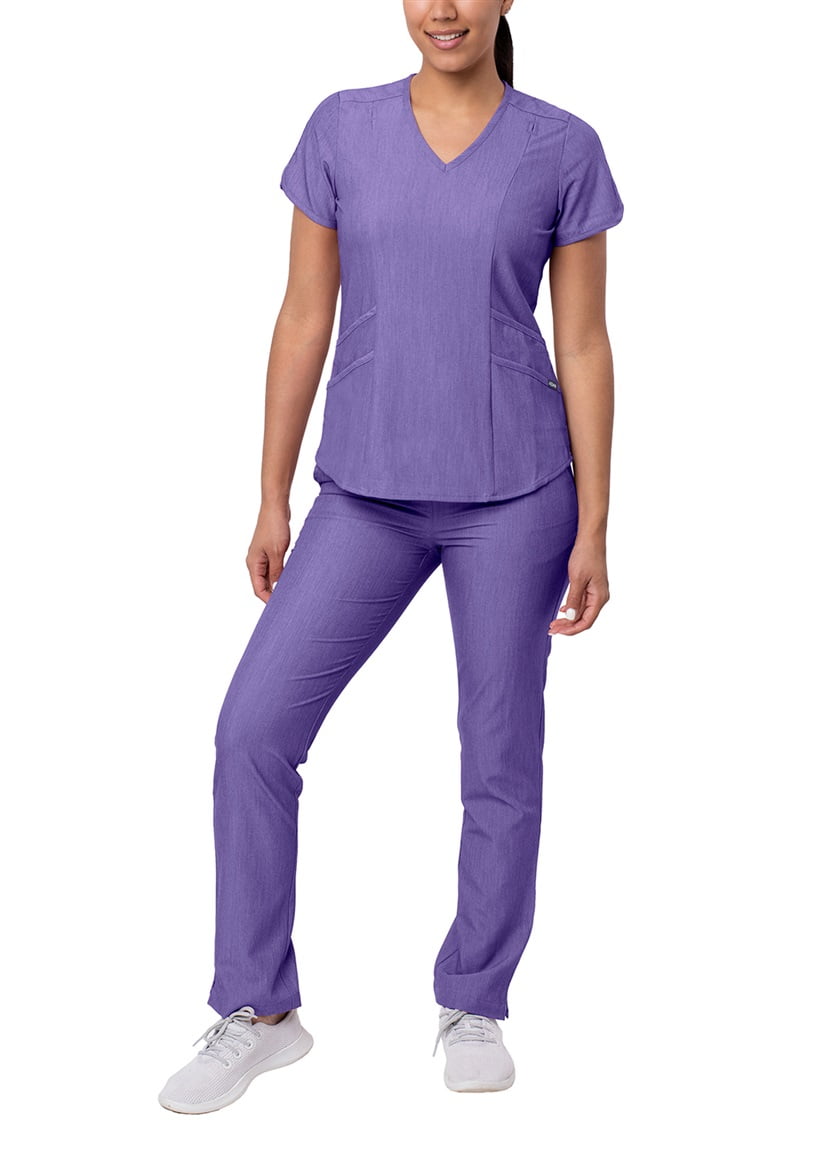 Adar Pro Heather Core Classic Scrub Set For Women Tailored VNeck