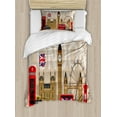 thumbnail image 1 of London Duvet Cover Set Twin Size, Famous Great Britain Landmarks Monuments Art Pattern Touristic Travel Destination, Decorative 2 Piece Bedding Set with 1 Pillow Sham, Multicolor, by Ambesonne, 1 of 3