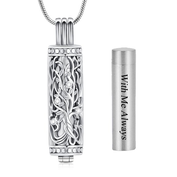Cremation Jewelry Tree of Life Urn Necklace for Women Men Cylinder Vial Pendant Keepsake Memorial Lockets for Loved One