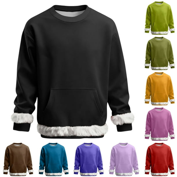 RKSTN Fleece Sweatshirts for Men Oversized Crewneck Pullover Hoodless Sweatshirt Top Mens Casual Solid Round Neck Loose Fits Comfy Long Sleeve Sweatshirt with Pockets Fall Winter Clothes