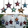 thumbnail image 3 of Glass Star Lantern Hanging Ornaments, Wrought Iron Glass Tea Light Candle Holder with 22CM Chain, Vintage Decor for Living Room Patio Garden Festive Celebrations, 3 of 10
