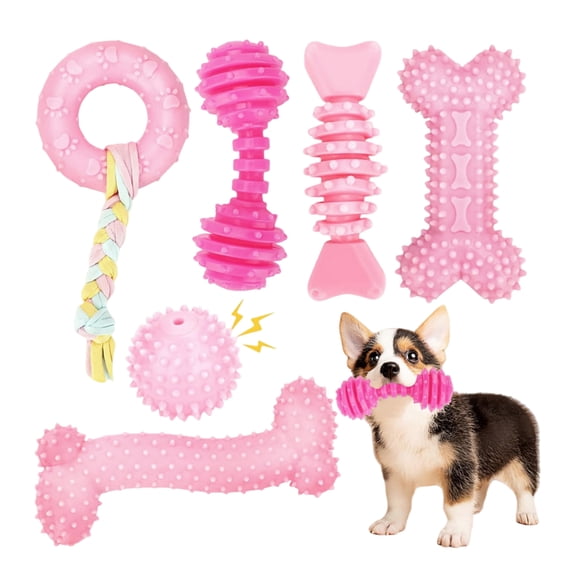 WuPing Puppy Toy Set, 6 Pcs Dog Chew Toys, Small Dog Toys, Puppy Teething Toys, Pink, Small Size