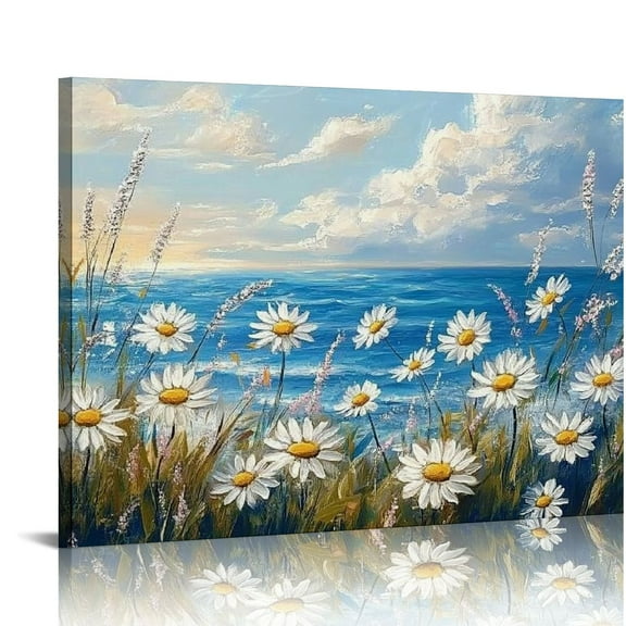 Patifu Blue Ocean Canvas Wall Art for Living Room Wall Decor For Bedroom Bathroom Decoration Abstract Natural Seascape Painting Modern Office Wildflowers Artwork Pictures Home Decor Ready