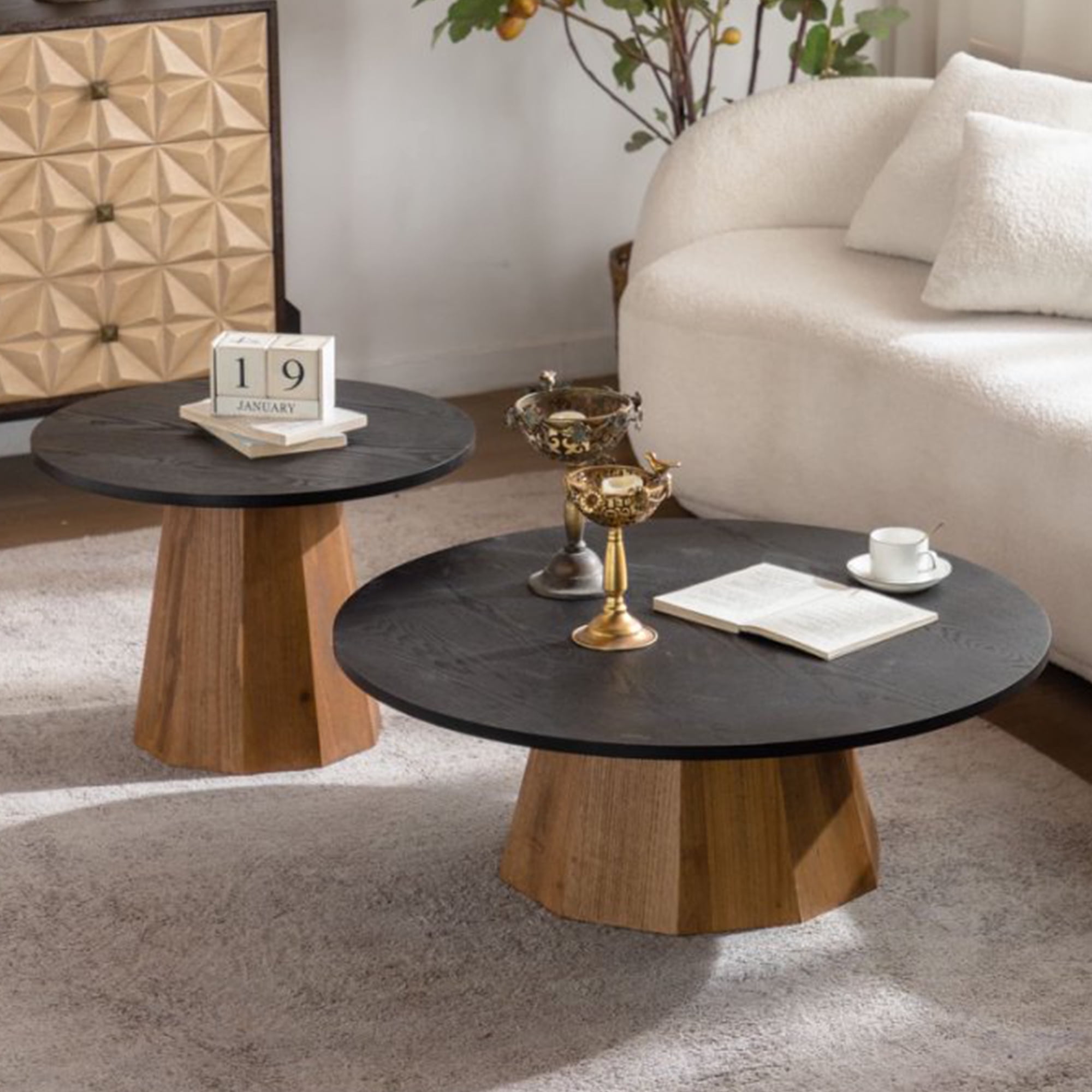 Leumius Round Coffee Table Sturdy Pedestal Wooden Tea Table for Living Room Apartment Easy to Assemble Black 2