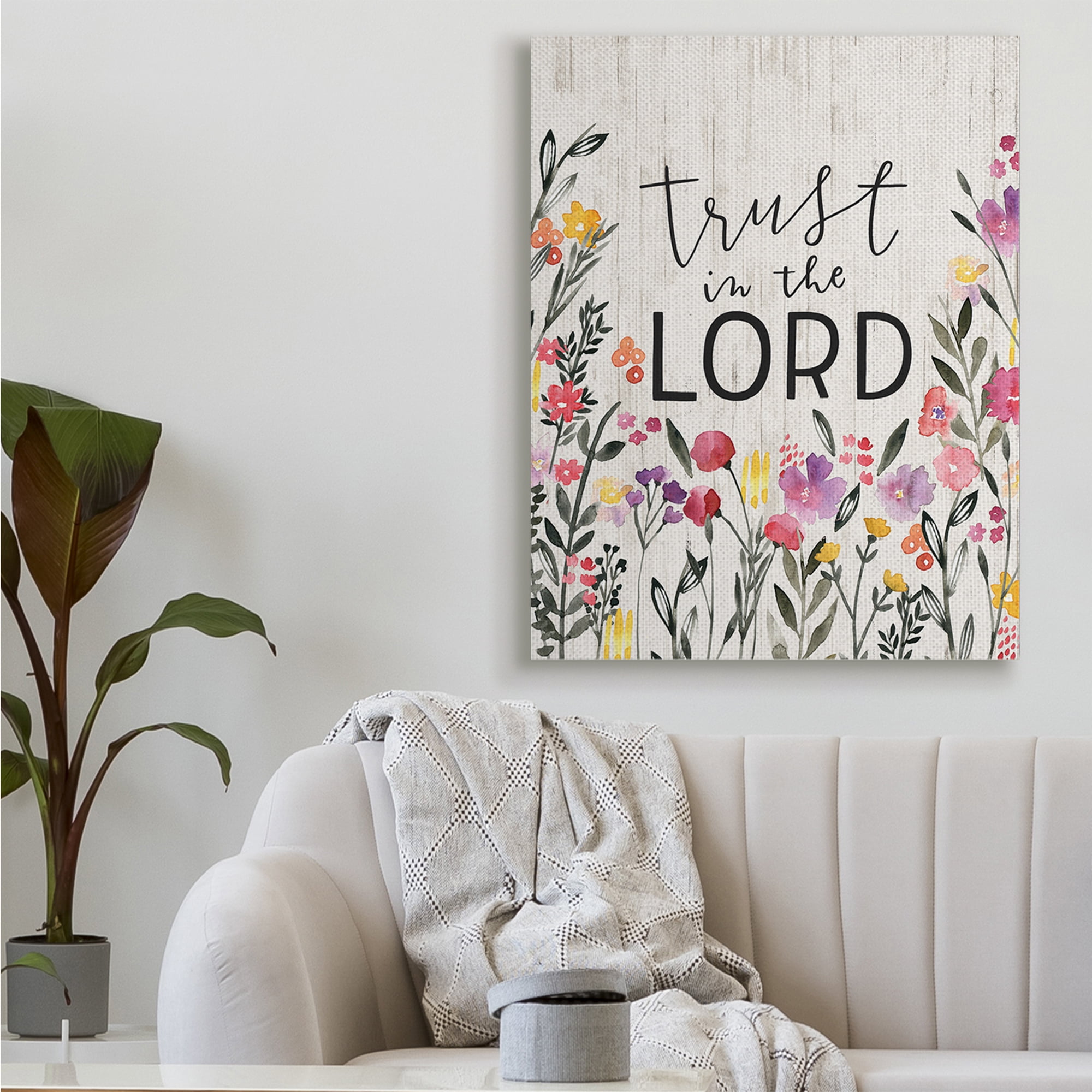 Stupell Industries Trust in the Lord Proverb Spring Watercolor Flowers,36 x 48,Designed by Loni Harris