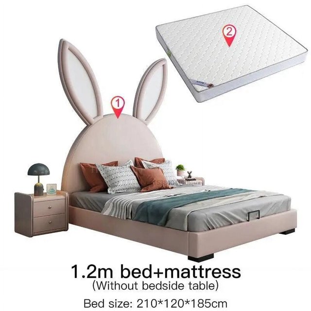 Cartoon Rabbit Children's Bed Girls Liked 1.2m 1.5m Simple Style Solid Wood Bedroom Bed For Kids Space -Saving Home Furniture My Lux Decor Round