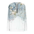 thumbnail image 4 of SYMOID Womens Half Zip Sweatshirt - Floral Bird Print Gradient Blue White 100% Polyester Casual Chic with Ribbed Cuffs S-XXL Multicolor,Size L, 4 of 5