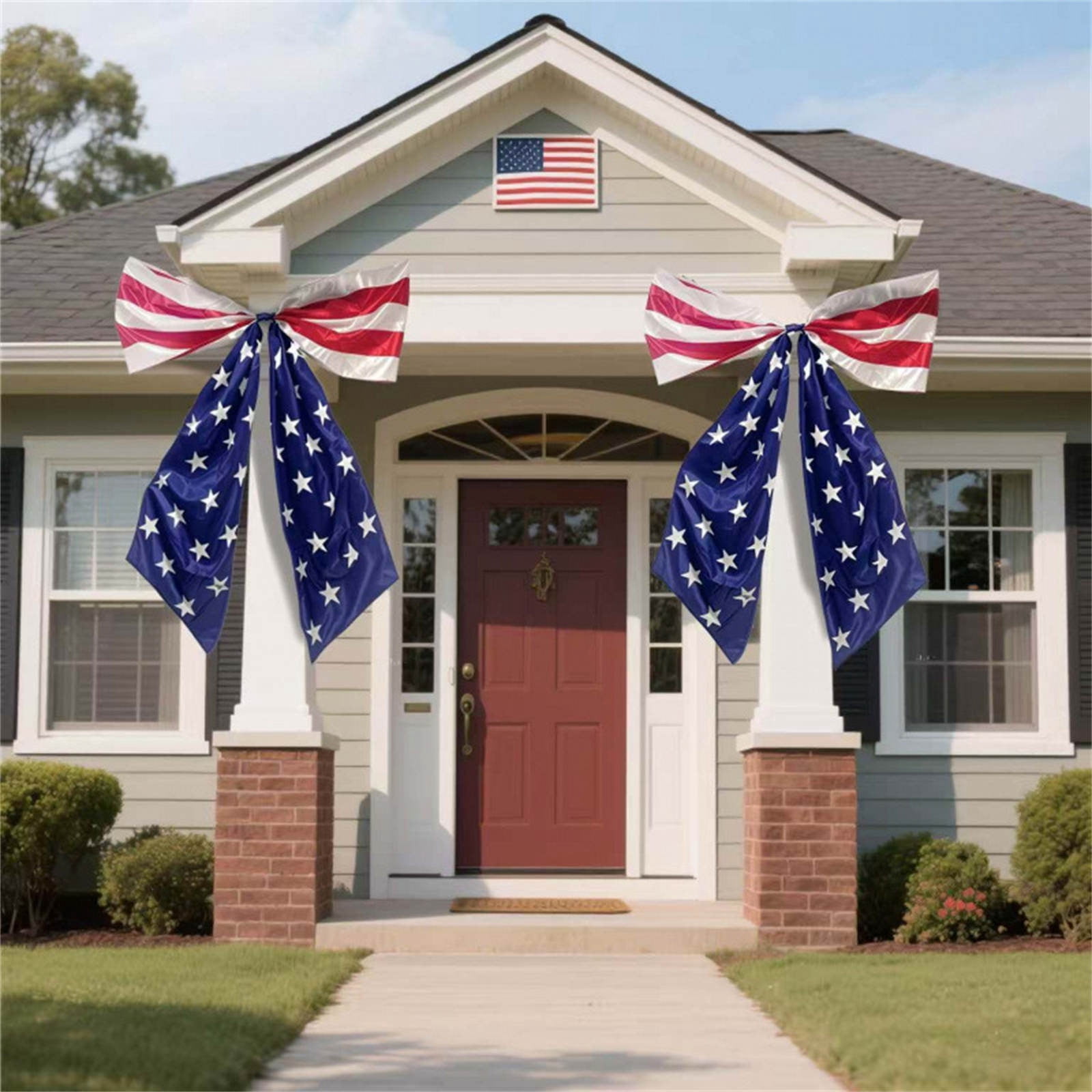 Stijggn Decorative Bow Patriotic Decorations Pre-Tied Patriotic Wired Ribbon Bow, Independence Day, Memorial Day, Tree Topper Bow for Front Door Outdoor Decoration