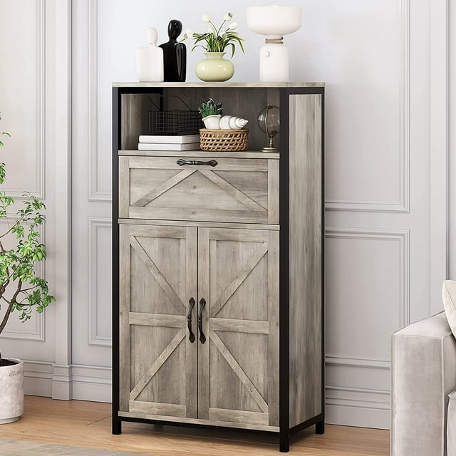 Rustic Farmhouse Storage Cabinet with Barn Door and Drawer, Wood Buffet ...