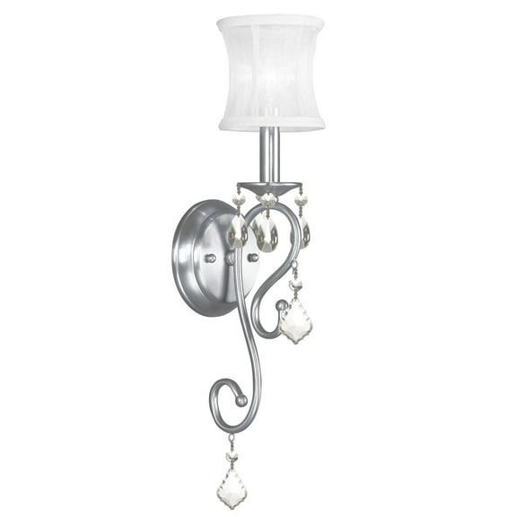 5 inch 1 Light Brushed Nickel Wall Sconce with Off White Silk Shimmer Shade Shade