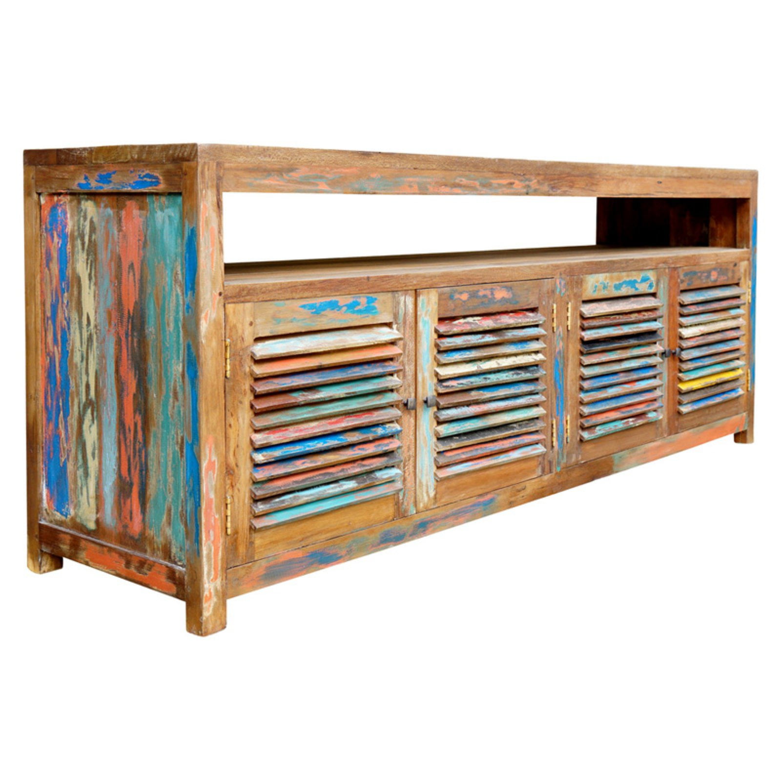 Chic Teak Recycled Boat 4 Doors Raised Shelf Chest